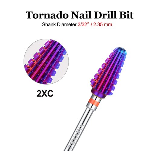 YMYABO Nail Drill Bit,Professional 3/32" Purple Tornado Carbide Tungsten Multifunction Bits， Fast Remove for Hard Gel and Acrylic, Manicure Pedicure Cuticle Nail Polishing Tool-2XC