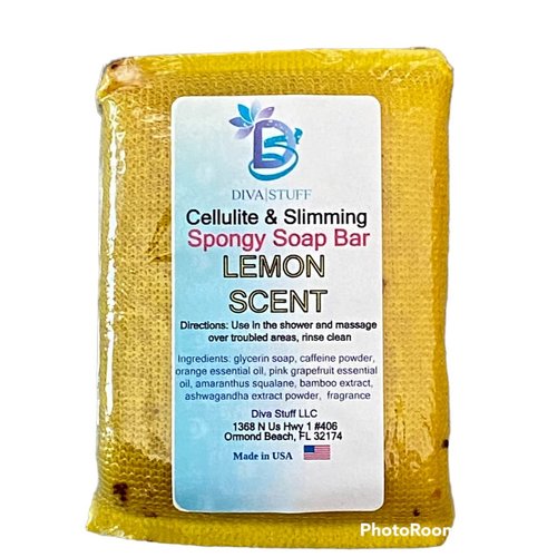 Diva Stuff Cellulite and Slimming Spongy Soap Bar, Lemon Sugar Scent, With Caffeine, Bamboo Extract, Ashwagandha Root Powder and More