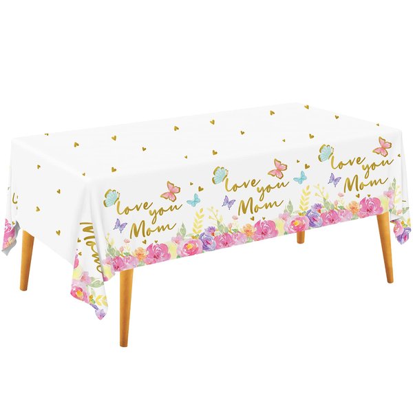 Mother's Day Table Decorations, Happy Mother's Day Disposable Tablecloth Waterproof Plastic Rectangular Table Cover for Happy Mother's Day Party Supplies, 3 PCS, 54 X 108 inch