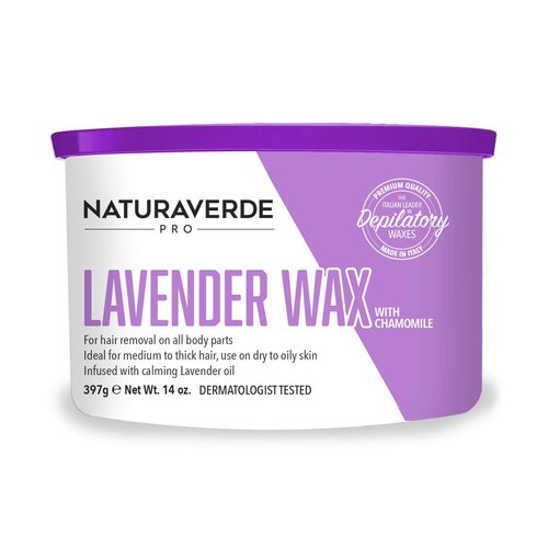 NaturaverdePro Lavender Soft Wax for Body and Facial Hair Removal, Wax Hair Remover for Women, All Skin Types, Formulated with Soothing Chamomile - 14oz