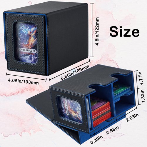FOTEEMO Card Storage Box with Dice Tray, Prime Card Display Commander Deck Box Magic The Gathering Deck Box Holding 250+ Sleeveless Trading Card Storage Box TCG CCG Sports Card box (Black&Blue)