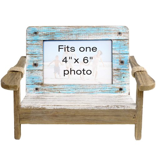 EXCELLO GLOBAL PRODUCTS Beach Chair Photo Frame: Holds 4x6 Horizontal Photo. Rustic Picture for Tabletop Display with Nautical Beach Themed Home Decor