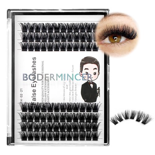 Bodermincer 84 Clusters D Curl Wide Cluster False Eyelash Volume Lashes Natural Eyelashes Set DIY Eyelash Extension 3D Effect Glue Bonded Band Individual Lash Home Eyelash Extension (12MM)