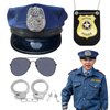 TUSAUW 4Pcs Police Costume Accessories Police Pretend Play Toy Set Including Police Hat Sunglasses Badge Handcuffs Halloween