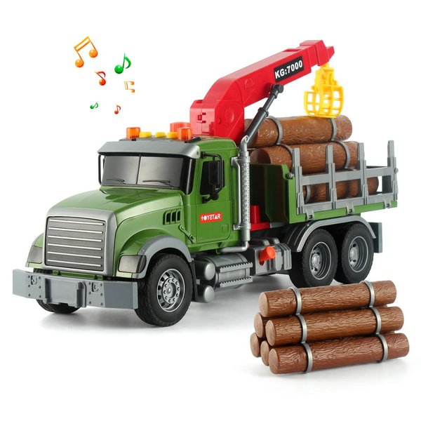 ANJARU Log Truck Kids Toys Timber Transport Truck 15" Logging Truck Toddler Toy with Lights & Sounds -Construction Truck Birthday Gifts Boys Toys Aged 3+