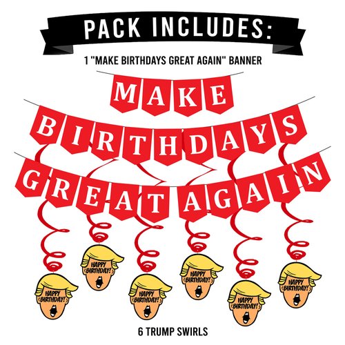 Funny Birthday Party Pack – MAGA Happy Birthday Banner and Swirls Pack - Adult Birthday Decorations – 21st – 30th – 40th – 50th – 60th – 70th – 80th Birthday Party Supplies