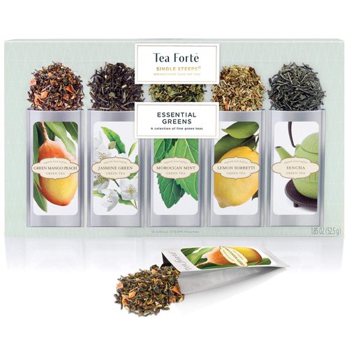 Tea Forte Single Steeps Loose Leaf Green Tea Sampler, Assorted Variety Tea Box, Single Serve Pouc...