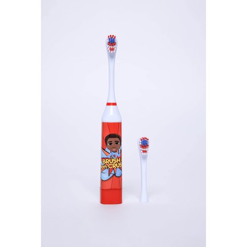 Our Reflections Kids Battery Powered, 2 Toothbrush Heads, Soft Bristles, Ages 3 and up. (John Electric Toothbrush, Red)