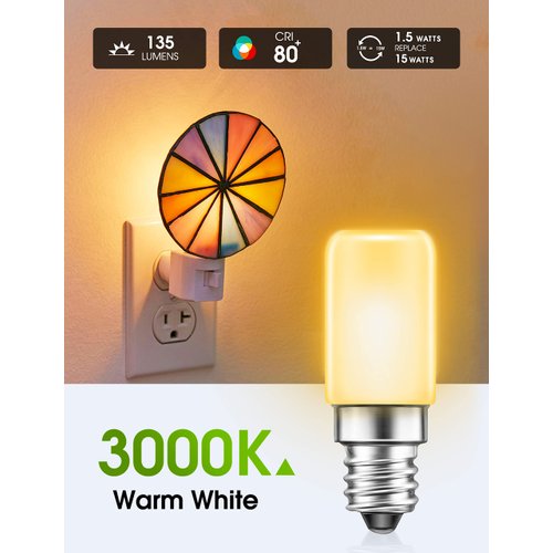 LOHAS LED C7 S6 Night Light Bulb, 15 Watt Light Bulbs Equivalent(1.5W), Mini LED Bulb Candelabra E12 Base, Soft/Warm White 3000K LED, Small Light for Bedroom Salt Lamp(6 PACK)