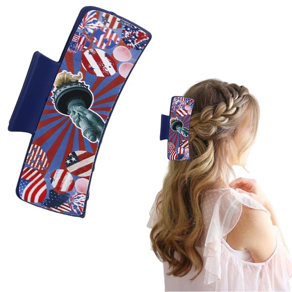 American Flag Hair Claw Patriotic Statue of Liberty Hair Clip Independence Day Balloons Hair Accessories Red White Blue Leather Claw Clips Hair Accessories for Women Girls 4th of July Memorial Day