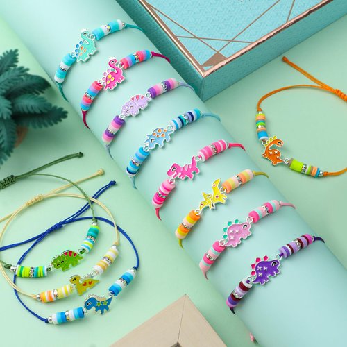 KELENO 12 Pcs Kids Bracelet for Girls Toddler Jewelry Dinosaur Party Favors Supplies Friendship Bracelets Adjustable Pretend Play Boy Princess Dino Goodie Bag Classroom Reward