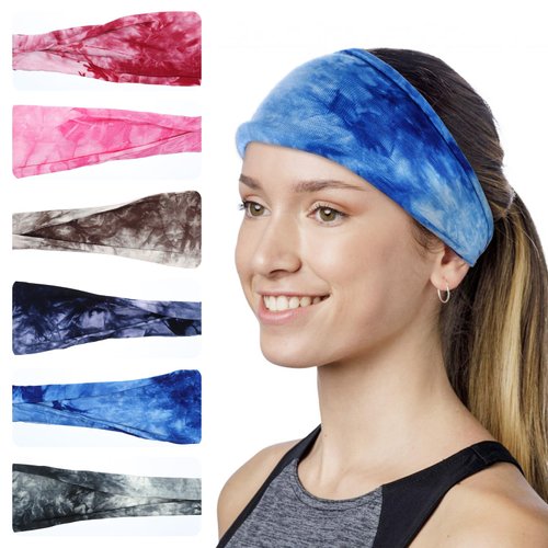 Tyqour 6 Pcs Yoga Headbands for Women Stretch Cloth Headbands for Women Non Slip, Fashion Tie Dye Wide Headbands for Women Assorted Colors for Yoga Workout Exercise