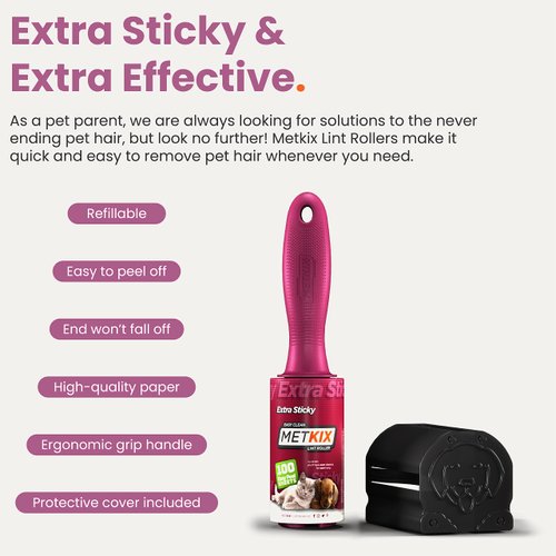 Metkix Lint Rollers for Pet Hair Extra Sticky, Special Cover Design, Pet Hair Remover, Mega Value 600 Sheets & 2 Protective Covers Set
