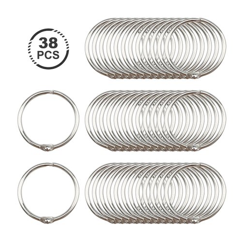 KTOJOY 1.5Inch (38 Pack) Loose Leaf Binder Rings, Nickel Plated Steel Binder Rings, Keychain Key Rings, Metal Book Rings, Silver, for School, Home, or Office