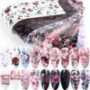 Retro Flower Nail Art Foil Transfer Stickers, Nail Art Stickers Foil Transfers Decals Holographic Rose Flowers Starry Sky Design for Nails Supply Floral Manicure Tips Wraps Nail Art Decorations 10pcs