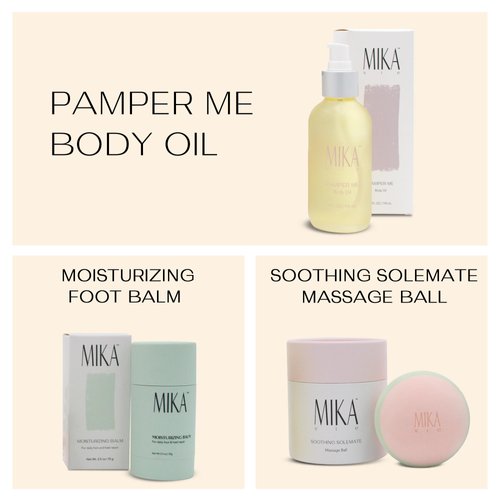 Pamper Me Bundle Body Oil Foot Balm Massage Ball | Beauty Kit with Organic Body Oil for Dry Skin Foot Balm for Dry Cracked Feet and Massage Ball | Clean Beauty, Vegan and Paraben Free