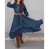 MITILLY Girls Loose Plain 3/4 Sleeve Casual Pocket Ruffle Swing Long Maxi Dress with Belt 12 Years Dark Blue