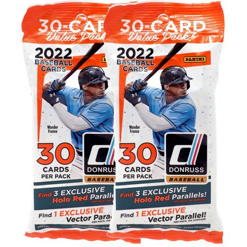 (2 Packs) 2022 Panini Donruss MLB Baseball Cello/Fat Packs - 1 Vector Parallel and 3 Holo Red Parallels Each Pack