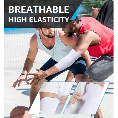 HiRui Elbow Pads, Basketball Baseball Elbow Brace Elbow Support Arm Compression Sleeve Collision Avoidance Elbow Pad for Volleyball Cycling Football Work Out, Women&Men(1Pair) (White, L)