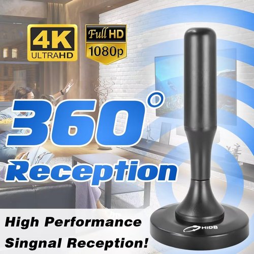 HIDB TV Antenna for Smart TV Indoor, Strong Magnetic Base Indoor TV Antenna for Easy Installation, Long Range Reception HD Antenna for TV Indoor 4k 1080P Channels-10ft Long Cables