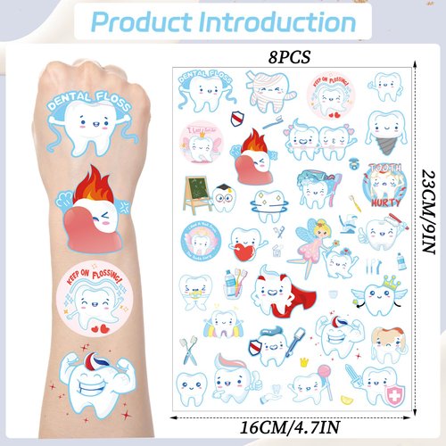 Yoyuspy Tooth Temporary Tattoos Stickers - 200+ Dental Party Favors Cartoon Tooth Tattoos Temporary Realistic Gifts for Kids Cute Stickers Tooth Fairy Party Decorations Supplies Decor Prizes Rewards