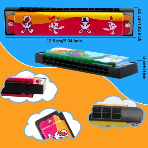 15 Pack Harmonica Toy for Kids Cartoon Harmonica with Double Row of 16 Holes Musical Instrument Toy for Toddler Kids Adult Beginners' Musical Instrument Toy Gift, Random Color Pattern