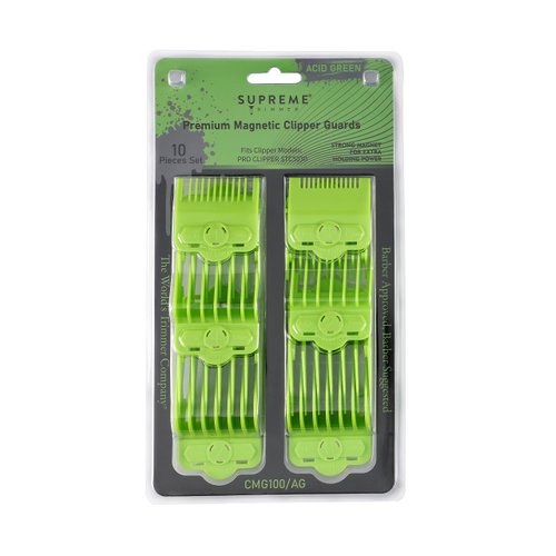 Supreme Trimmer Magnetic Guide Combs for Clippers | CMG100 Hair Clipper Guards, 10 Cutting Lengths | Acid Green