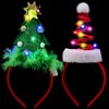 JOYIN 2 PCS Lighted Christmas Headbands with LED lights in Springy Santa Hat Christmas Tree Designs for Christmas and Holiday Parties (ONE SIZE FIT ALL)