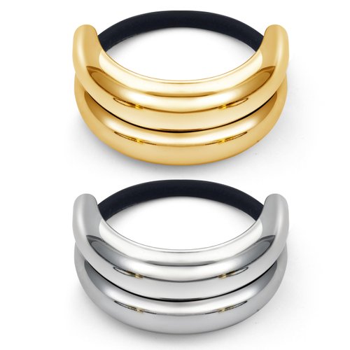 TUCEWP 2Pcs Metal Hair Ties Gold Silver Ponytail Hair Cuff Gothic Punk Elastic Hair Band Glossy Decorative Ponytail Holder for Think Thin Long Hair Ropes Bulk Fashion Hair Accessories for Women Girls