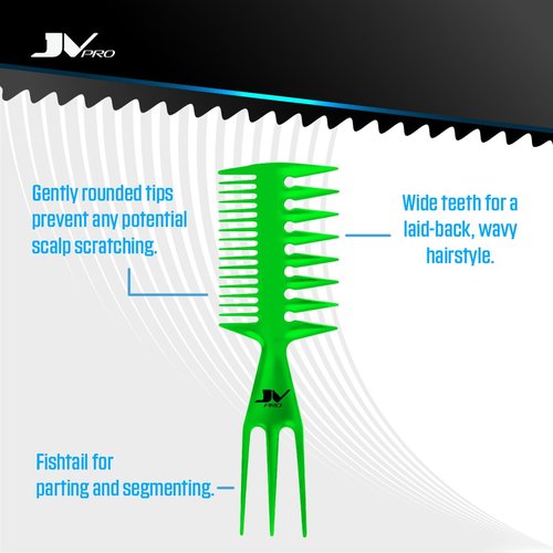 JV PRO Wide Tooth Comb with Ergonomic Texture Comb Design for Effortless Detangling and Styling - Ideal Teasing Comb for Curly, Thick, and Textured Hair Types (Green)
