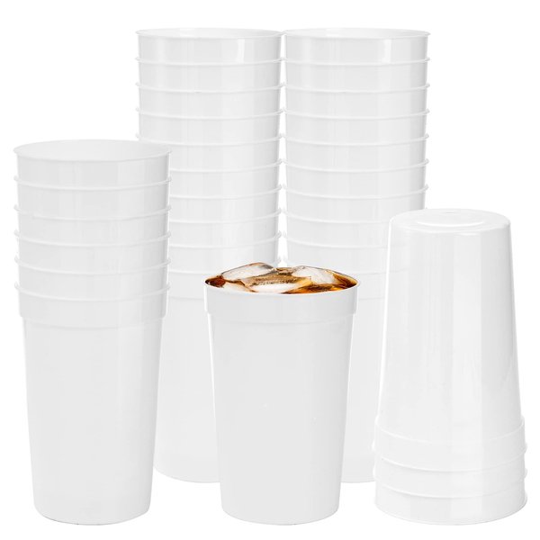 Fasmov 30 Pack 16 oz. Plastic Cups Plastic Tumblers Blank Reusable Drink Tumblers for Parties, Events, Marketing, Weddings, White