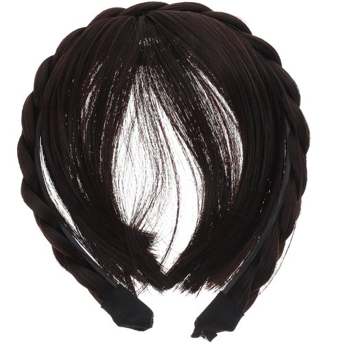 CALLARON Headband Bangs for Women Front Hair Bangs Wigs Headband Braided Wigs Headband Extensions Wig with Band Forehead Hair Extensions Hairband(Dark Brown)