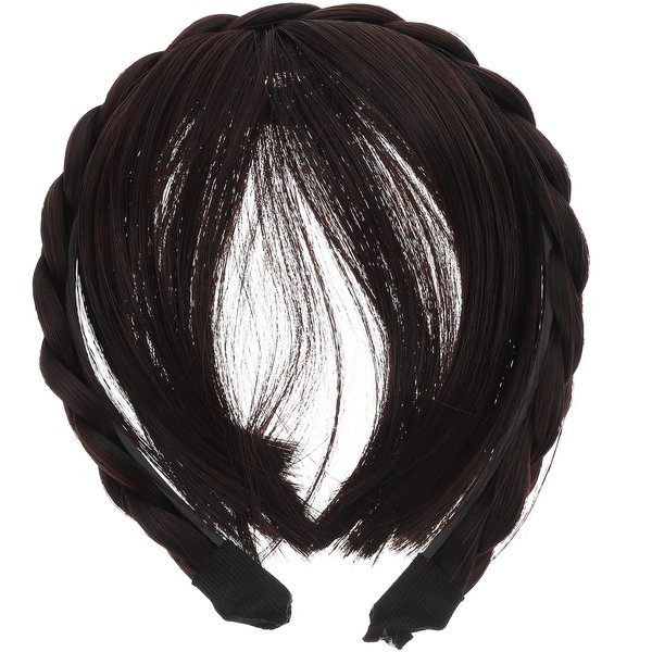 CALLARON Headband Bangs for Women Front Hair Bangs Wigs Headband Braided Wigs Headband Extensions Wig with Band Forehead Hair Extensions Hairband(Dark Brown)
