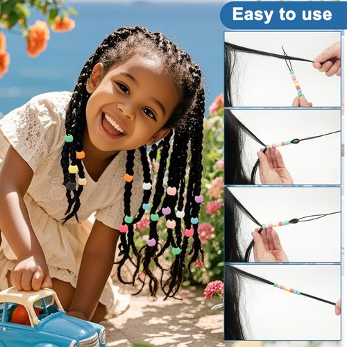 Moruiero Silicone Hair Beads for Kids Girls Braids, 50pcs beads for hair beaders for braids Soft Colorful Pony beads Bulk for Kids Girls Women Hair Accessories for Braids