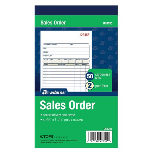 Adams Sales Order Books, 2-Part, Carbonless, White/Canary, 4-3/16 x 7-3/16 Inches, 50 Sets per Book, 6 Books
