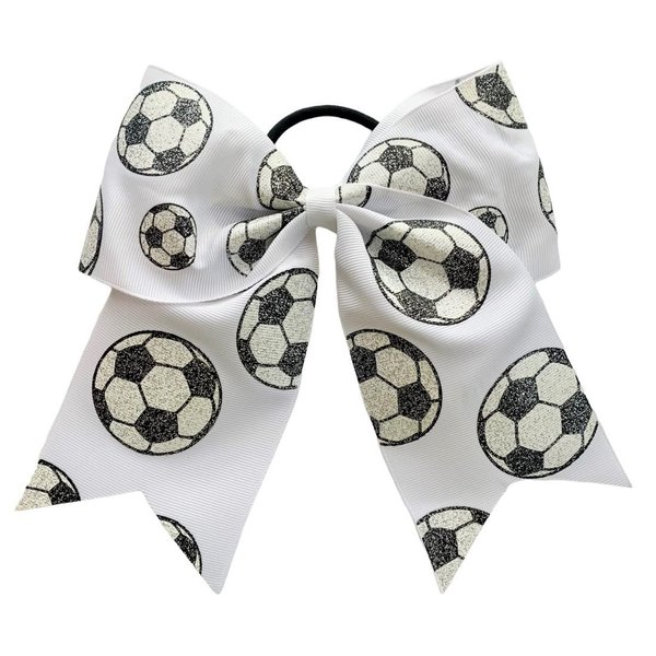 NEW "GLITTERY SOCCER BALL" Cheer Bow Pony Tail 7 Inch Girls Hair Cheerleading Games Sports Team Tournaments Playoffs Grosgrain Ribbon