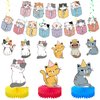 16 Pcs Cat Theme Birthday Party Decorations Party Supplies Kit, Includes Cat Party Banner with 6 Cat Hanging Cutouts 6 Hanging Swirl Decor and 3 Birthday Honeycomb Party Decoration(Cartoon Style)