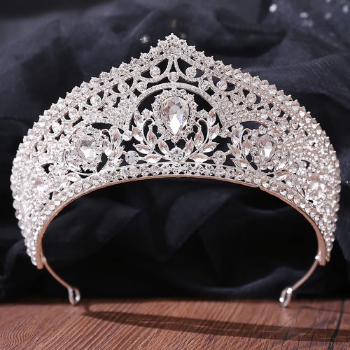 WIOJEIGO Women's Crown Crystal Wedding Tiara Queen Rhinestone Headbands for Prom Birthday Party Silver