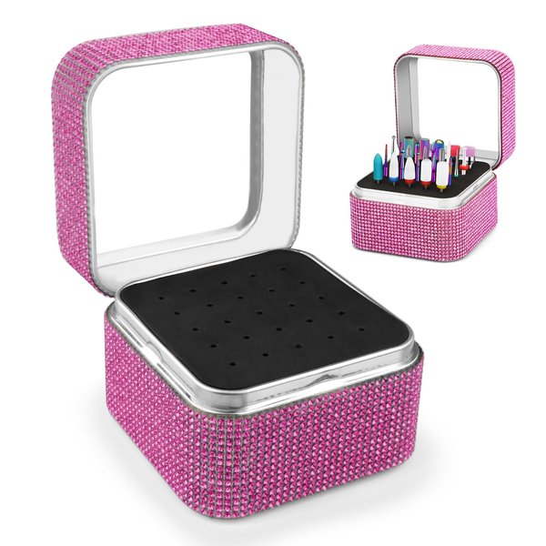 Cellentool Nail Drill Bits Holder Rhinestone Case Box- Efile Nail Bits Displayer Organizer Container, 25 Holes Dustproof Portable Storage Box for Manicure Tools (Drill Bits Not Included)