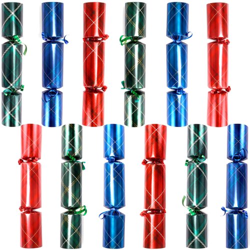 JOYIN 12 Pack Christmas Non-Snap Party Favor, Red, Blue & Green Plaid Party Table Favor Includes Party Hat, Jokes & Gifts, Xmas Gifts Prizes for Christmas Holiday Dinner Traditions Party Supplies