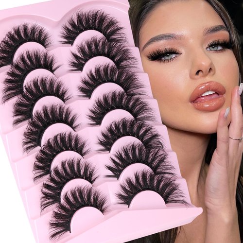 Ruairie False Eyelashes Cat Eye Lashes Wispy Fake Lashes 7 Pairs Faux Mink Lashes Fluffy Fake Eyelashes 8-16MM Natural False Lashes
