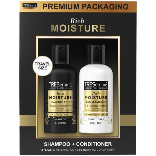 TRESemme Shampoo & Conditioner, Sulfate-Free, Travel Size - Moisture Rich Hair Treatment for Dry, Damaged Hair, Mini Shampoo & Conditioner for Hair Repair, Scented, 3 Oz Ea (2 Piece Set)