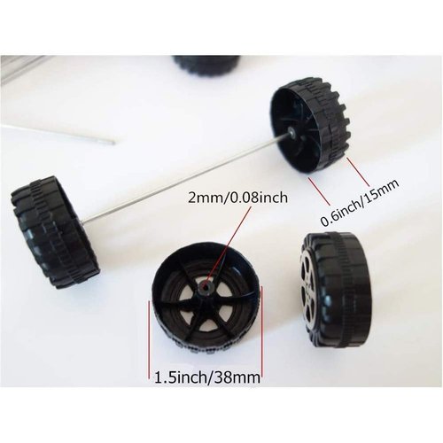30 Pcs Plastic Roll 2mm Dia Shaft Toys Car Wheel with 15 Pcs Shaft Round Rod Axles for DIY Model Toy RC Car Truck Building Projects