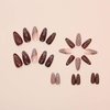 QQPPOLIU Fall Press on Nails Medium Almond Fake Nails Brown Press on False Nails with Butterfly and Striped Design Fall Nails for Women 24pcs