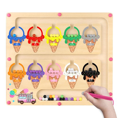 Montessori Magnetic Color and Number Maze Toy for Toddler Girls, Fine Motor Skills Board, Learning and Educational Birthday Gifts for Kids Girls 3-5 Years Old