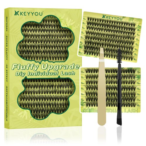 Lash Clusters 3D Effect Eyelash Clusters KEYYOU 300pcs 40D D Curl 9-18MIX Individual Lashes Wispy Lashes Fluffy Cluster Lashes Natural Soft DIY Lash Extension(3D-40D-D-9-18MIX)