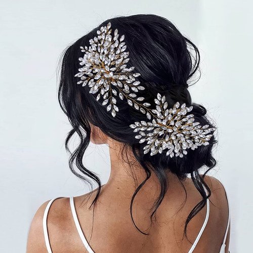 HAIPEI Bridal Wedding Hair comb Wedding Headpiece for Bride Rhinestone Wedding Headband Crystal Hair Accessories for Women and Girls (Gold), one size