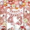 43rd Rose Gold Birthday Party Decorations for Women, Rose Gold Happy Birthday Banner, Fringe Curtains, Heart Foil Balloons, Confetti Balloons, Cake Topper for 43rd Birthday Decorations