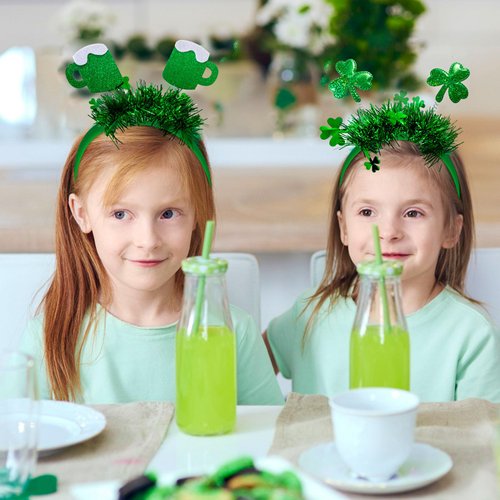 Zienlay 8Pcs St. Patrick's Day Headbands, Green Shamrock Clover Hats Headband Boppers, Saint Patricks Day Irish Headwear Costume Accessories Top Hat Head Band Bopper Party Favors for Women Men Kids