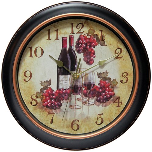 Infinity Instruments LTD. Pinot 12 inch Rustic Round Non-Ticking Silent Battery Operated Easy to Read Wall Clock for Living Room, Bedroom, Kitchen, Home Office